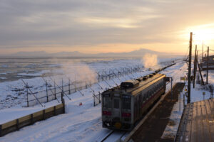 北浜駅と夕日