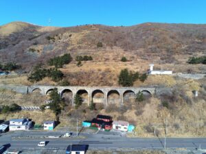 旧戸井線汐首橋梁跡上空